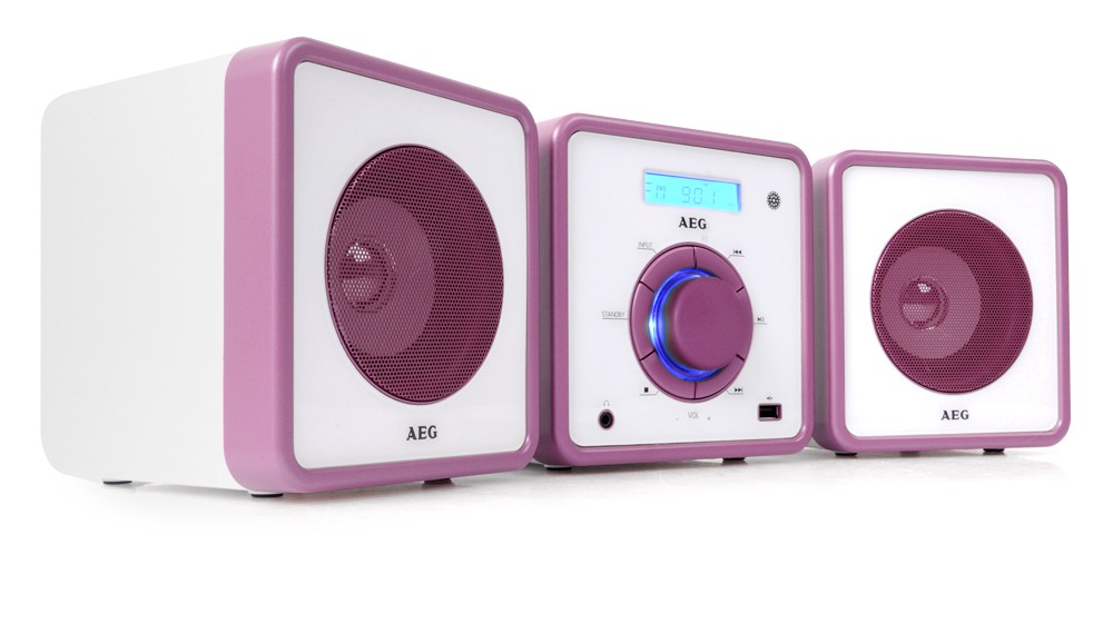 Stereo Musik Anlage Radio Mp3 Kinder Cd Player Usb Aux Uhr Aeg Mc4455 Pink Rosa 9435