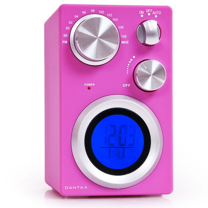 DESIGN Mini Radio kompakt tragbar Wecker Temperaturanzeige AUX In pink