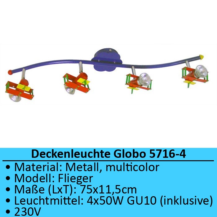 Deckenspot Deckenstrahler Kinderzimmer Kinder Flieger Globo Pilot 5716