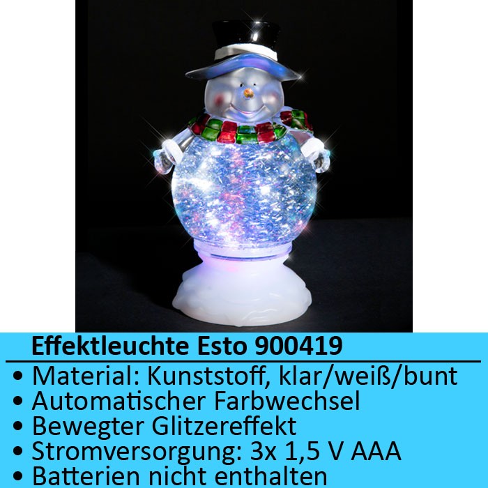 Dekoration Lampe Effektleuchte Winter Weihnachten Glitzerkugel Snowman